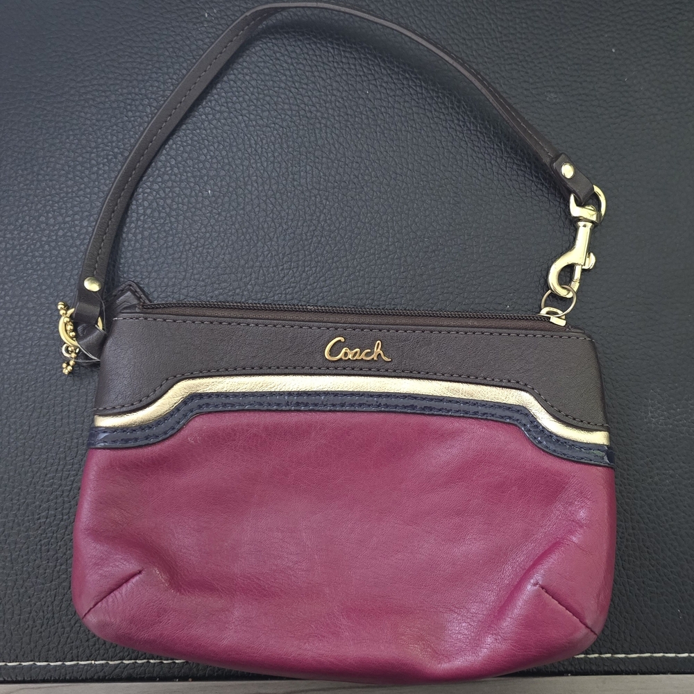 Coach Burgundy and Brown Leather Wristlet